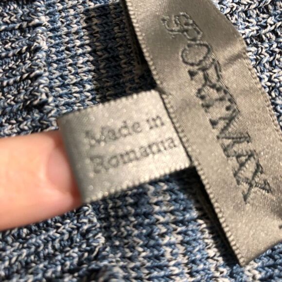 Sportmax Max Mara Blue Striped Knit Oversized Front Pockets Crewneck Sweater S/M - Picture 7 of 14